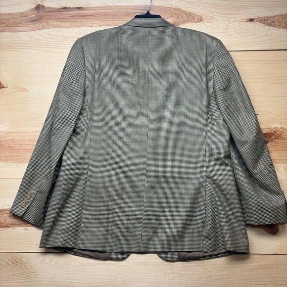 Lauren Ralph Lauren Houndstooth Blazer 46R Brown Tan Silk Wool Blend Coat Jacket - Picture 12 of 14